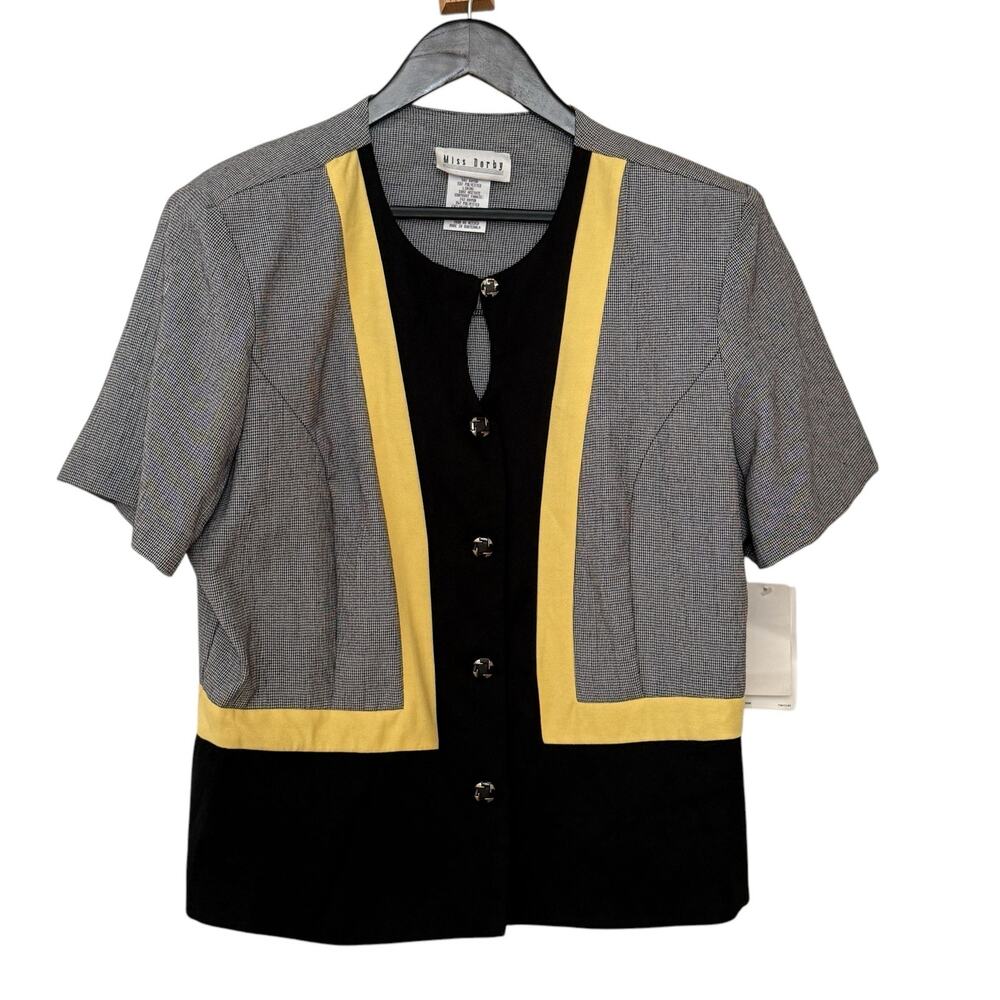 Miss Dorby Vintage Sears Size 18 Gray Black Button Shoulder Pad Blazer Office